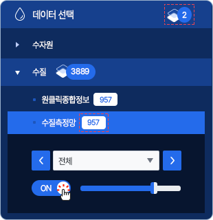 레이어를 On하면 화면에 표시되는 정보의 건수가 표시됩니다.